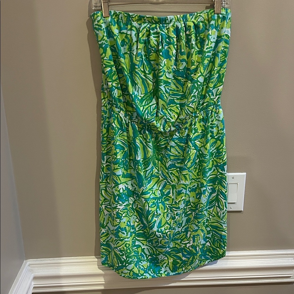 Lilly Pulitzer Windsor Tropical Green Strapless Mini Dress Size Large